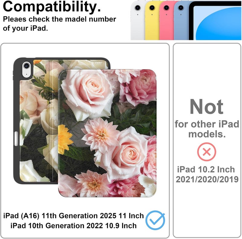 Supveco Case for iPad (A16) 11th Generation 11 inch (2025),iPad 10th Generation 10.9 inch (2022) with Pencil Holder-[Auto Wake/Sleep],Premium Folio Stand Case with Soft TPU Back Cover-Pink Rose - Image 2